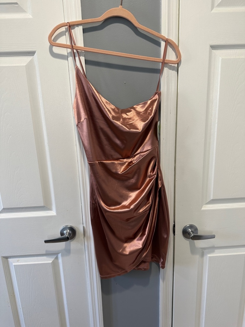 Satin One Shoulder Ruched Slip Dress - Rose Bronze